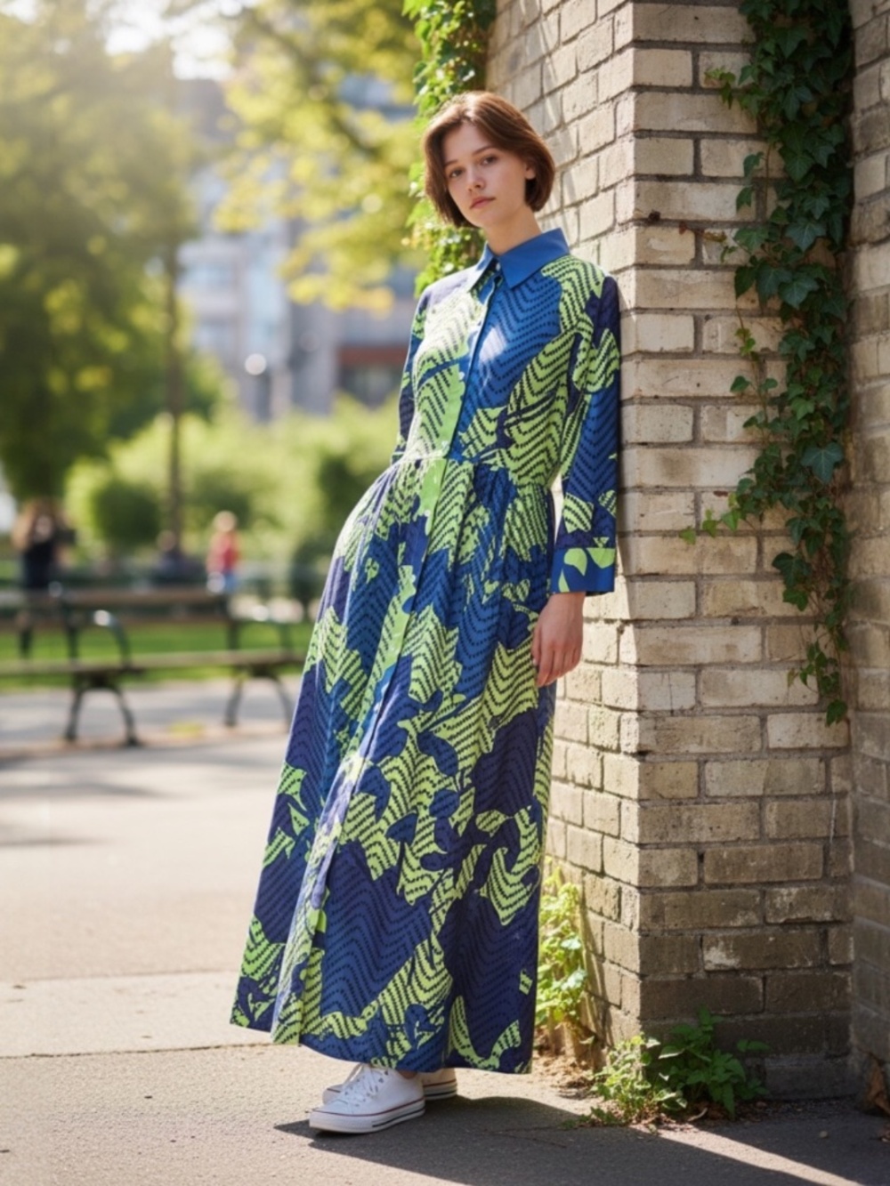 Patterned Maxi Shirt Dress